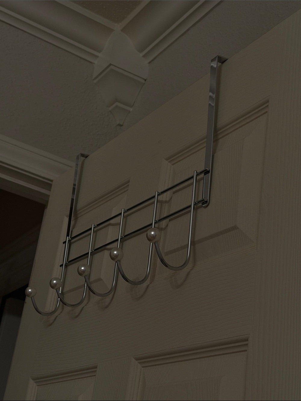 Over-the-Door 5-Hook Pearl Metal Wall Organizer in Silver